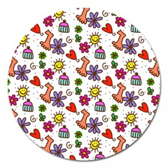 Doodle Pattern Magnet 5  (round)