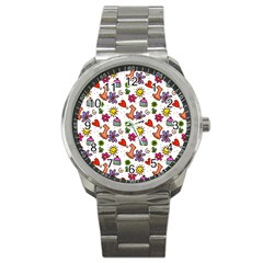 Doodle Pattern Sport Metal Watch