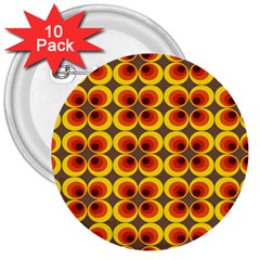 Seventies Hippie Psychedelic Circle 3  Buttons (10 Pack) 