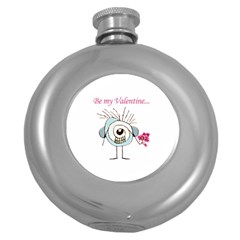 Valentine Day Poster Round Hip Flask (5 Oz) by dflcprints