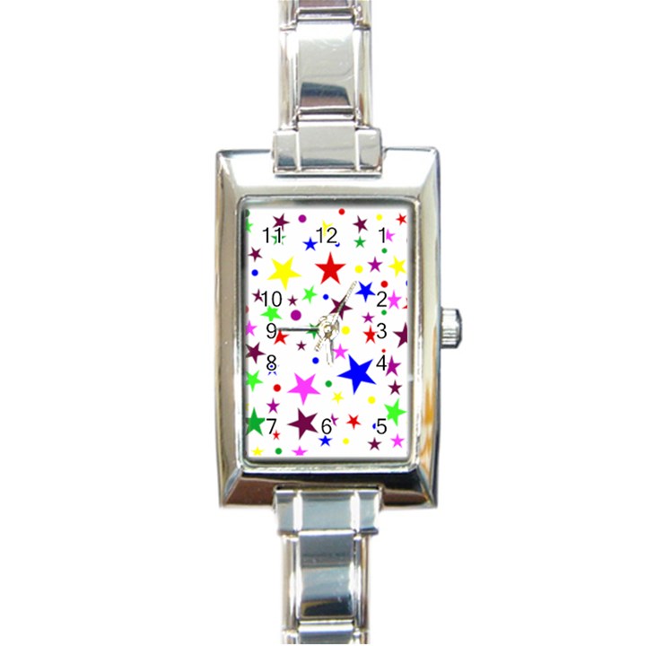 Stars Pattern Background Colorful Red Blue Pink Rectangle Italian Charm Watch