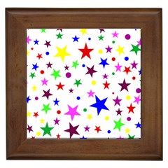 Stars Pattern Background Colorful Red Blue Pink Framed Tiles by Nexatart