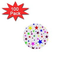 Stars Pattern Background Colorful Red Blue Pink 1  Mini Buttons (100 Pack)  by Nexatart