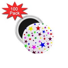 Stars Pattern Background Colorful Red Blue Pink 1 75  Magnets (100 Pack)  by Nexatart