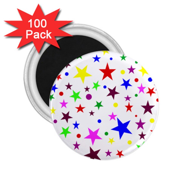 Stars Pattern Background Colorful Red Blue Pink 2.25  Magnets (100 pack) 