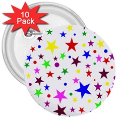 Stars Pattern Background Colorful Red Blue Pink 3  Buttons (10 Pack)  by Nexatart