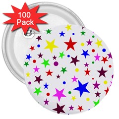 Stars Pattern Background Colorful Red Blue Pink 3  Buttons (100 Pack)  by Nexatart