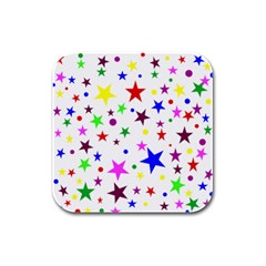 Stars Pattern Background Colorful Red Blue Pink Rubber Square Coaster (4 Pack)  by Nexatart