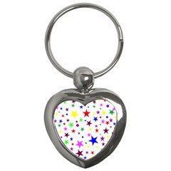 Stars Pattern Background Colorful Red Blue Pink Key Chains (heart)  by Nexatart