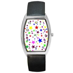 Stars Pattern Background Colorful Red Blue Pink Barrel Style Metal Watch by Nexatart