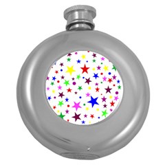 Stars Pattern Background Colorful Red Blue Pink Round Hip Flask (5 Oz) by Nexatart