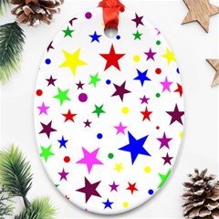 Stars Pattern Background Colorful Red Blue Pink Oval Ornament (two Sides) by Nexatart