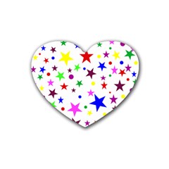 Stars Pattern Background Colorful Red Blue Pink Rubber Coaster (heart)  by Nexatart