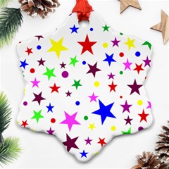 Stars Pattern Background Colorful Red Blue Pink Snowflake Ornament (two Sides)