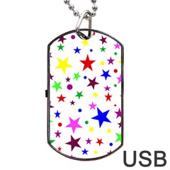 Stars Pattern Background Colorful Red Blue Pink Dog Tag Usb Flash (one Side) by Nexatart