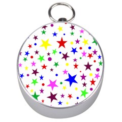 Stars Pattern Background Colorful Red Blue Pink Silver Compasses by Nexatart