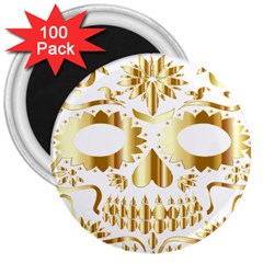 Sugar Skull Bones Calavera Ornate 3  Magnets (100 Pack) by Nexatart