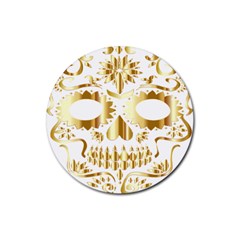 Sugar Skull Bones Calavera Ornate Rubber Coaster (round)  by Nexatart