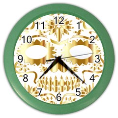 Sugar Skull Bones Calavera Ornate Color Wall Clocks by Nexatart