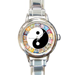 Yin Yang Eastern Asian Philosophy Round Italian Charm Watch by Nexatart