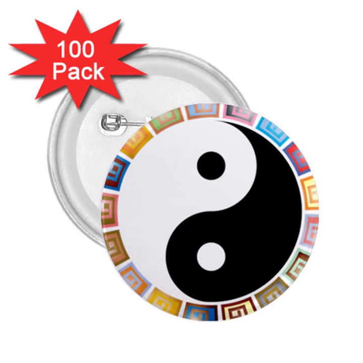 Yin Yang Eastern Asian Philosophy 2.25  Buttons (100 pack) 