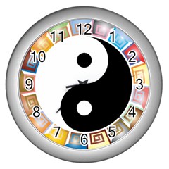 Yin Yang Eastern Asian Philosophy Wall Clocks (silver)  by Nexatart