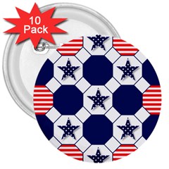 Patriotic Symbolic Red White Blue 3  Buttons (10 Pack)  by Nexatart