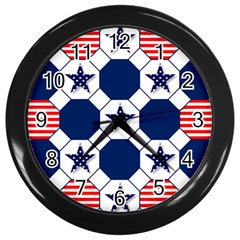 Patriotic Symbolic Red White Blue Wall Clocks (black) by Nexatart