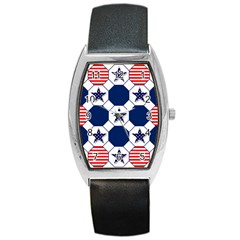 Patriotic Symbolic Red White Blue Barrel Style Metal Watch by Nexatart