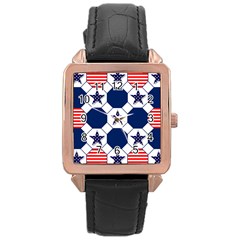 Patriotic Symbolic Red White Blue Rose Gold Leather Watch  by Nexatart