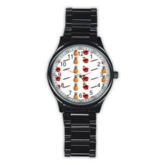 Ppap Pen Pineapple Apple Pen Stainless Steel Round Watch by Nexatart