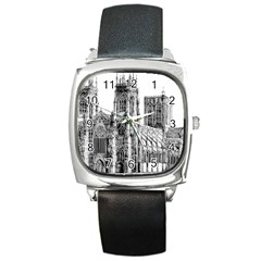 York Cathedral Vector Clipart Square Metal Watch