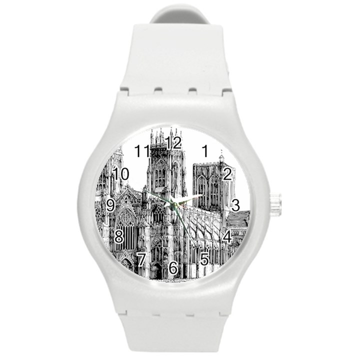 York Cathedral Vector Clipart Round Plastic Sport Watch (M)