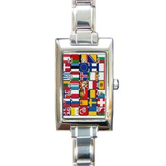 Europe Flag Star Button Blue Rectangle Italian Charm Watch