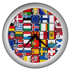 Europe Flag Star Button Blue Wall Clocks (silver)  by Nexatart