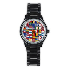 Europe Flag Star Button Blue Stainless Steel Round Watch by Nexatart