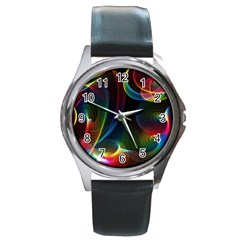 Abstract Rainbow Twirls Round Metal Watch by Nexatart