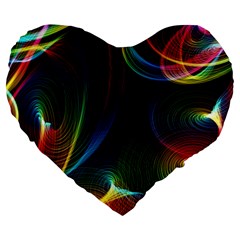 Abstract Rainbow Twirls Large 19  Premium Flano Heart Shape Cushions by Nexatart