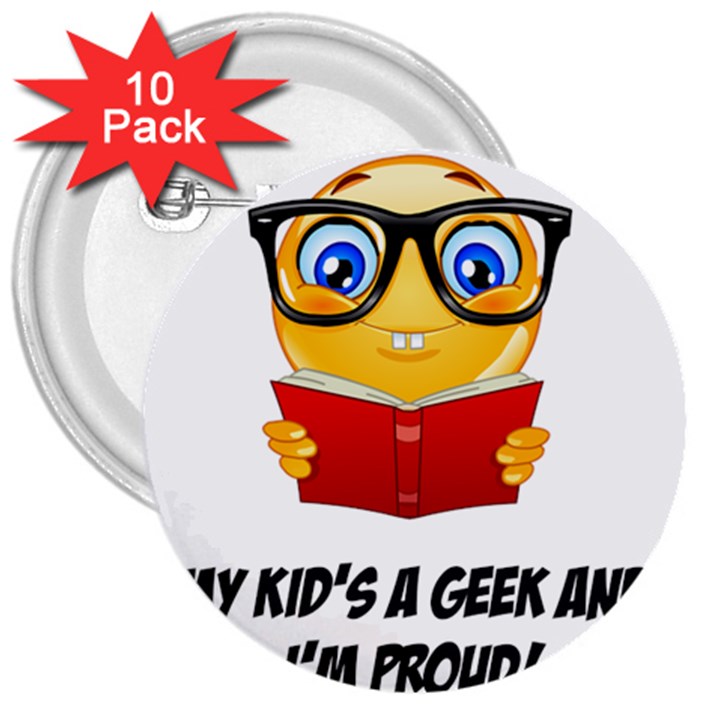 Geek Kid 3  Buttons (10 pack) 