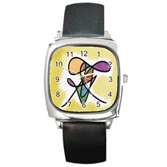 Art Abstract Exhibition Colours Square Metal Watch