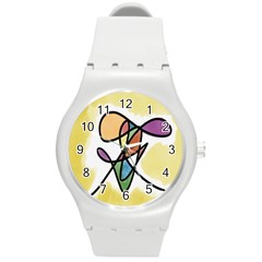 Art Abstract Exhibition Colours Round Plastic Sport Watch (m)