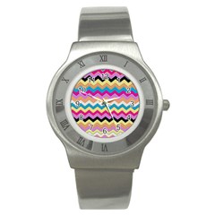 Chevrons Pattern Art Background Stainless Steel Watch