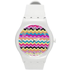 Chevrons Pattern Art Background Round Plastic Sport Watch (M)