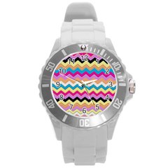 Chevrons Pattern Art Background Round Plastic Sport Watch (L)