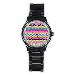 Chevrons Pattern Art Background Stainless Steel Round Watch