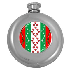 Christmas Snowflakes Christmas Trees Round Hip Flask (5 Oz) by Nexatart