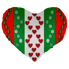 Christmas Snowflakes Christmas Trees Large 19  Premium Flano Heart Shape Cushions by Nexatart