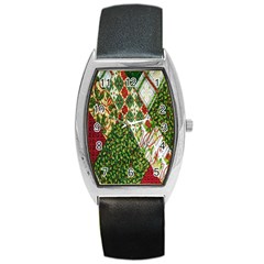 Christmas Quilt Background Barrel Style Metal Watch by Nexatart