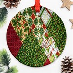 Christmas Quilt Background Round Ornament (Two Sides) Front