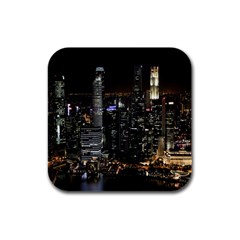 City At Night Lights Skyline Rubber Square Coaster (4 Pack) 